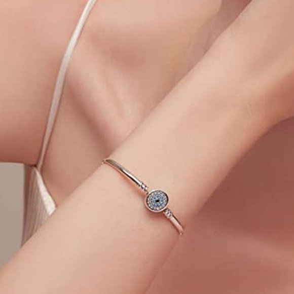 Bracelet Sterling Silver Clasp Charm Bangle Bracelet for Bead Charms with Sapphi